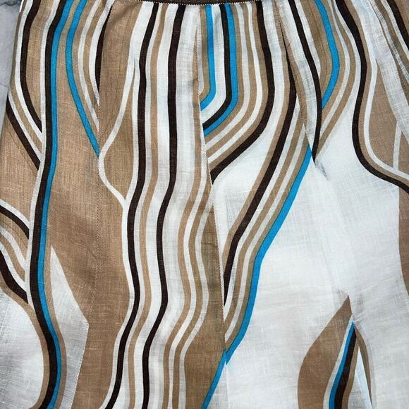 Elie Tahari 100% Linen Mara Aquamarine Abstract Stripe Skirt Fit & Flare Size 8 - Picture 6 of 14